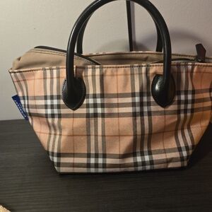 Burberry Beige and Black Plaid Tote